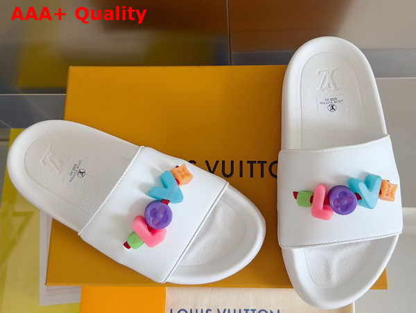 Louis Vuitton Women Rubber Mule in White with Resin Monogram Flower Replica