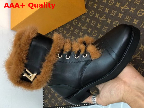 Louis Vuitton Wonderland Flat Ranger Black Calfskin Leather and Mink Fur 1A4G5G Replica