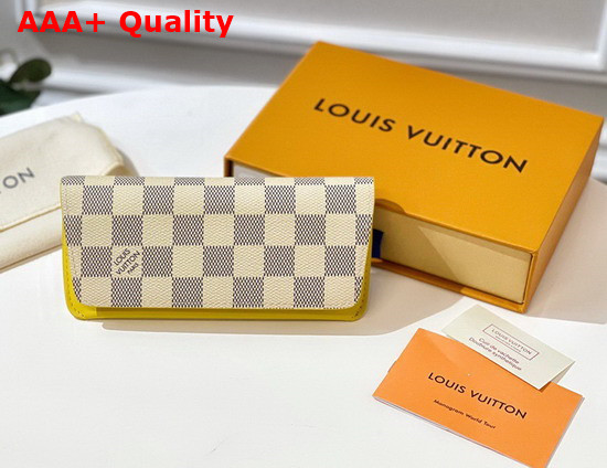 Louis Vuitton Woody Glasses Case in Damier Azur Canvas and Yellow Calf Leather Replica