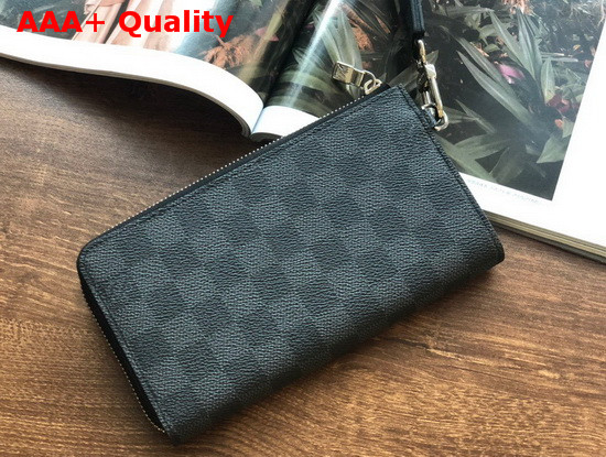 Louis Vuitton Zippy Dragonne Damier Graphite Canvas with Black Leather Trim Replica