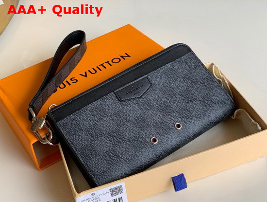 Louis Vuitton Zippy Dragonne Damier Graphite Canvas with Black Leather Trim Replica