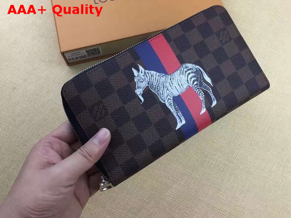 Louis Vuitton Zippy Organizer Damier Ebene Canvas with Zebra Illustration N63342 Replica