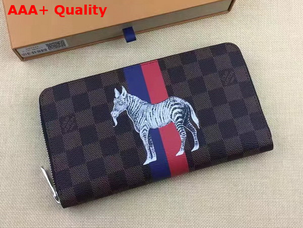 Louis Vuitton Zippy Organizer Damier Ebene Canvas with Zebra Illustration N63342 Replica