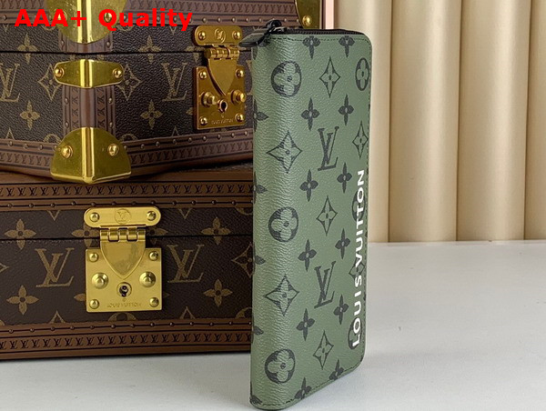 Louis Vuitton Zippy Vertical Wallet in Khaki Green and Vermillion Red Monogram Coated Canvas Replica