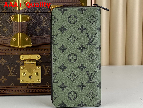 Louis Vuitton Zippy Vertical Wallet in Khaki Green and Vermillion Red Monogram Coated Canvas Replica