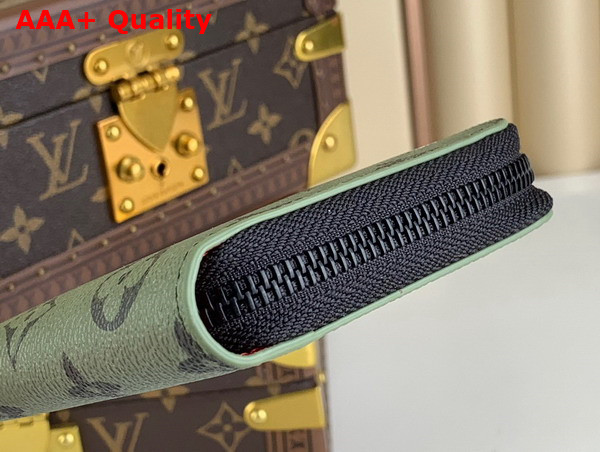 Louis Vuitton Zippy Vertical Wallet in Khaki Green and Vermillion Red Monogram Coated Canvas Replica