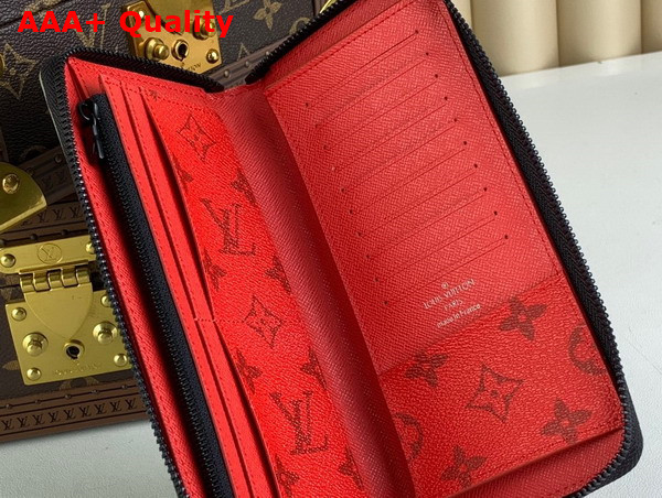 Louis Vuitton Zippy Vertical Wallet in Khaki Green and Vermillion Red Monogram Coated Canvas Replica