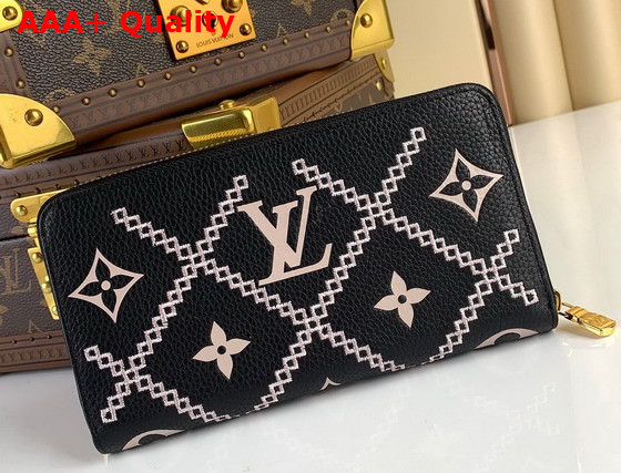 Louis Vuitton Zippy Wallet Black Monogram Empreinte Embroidered Replica