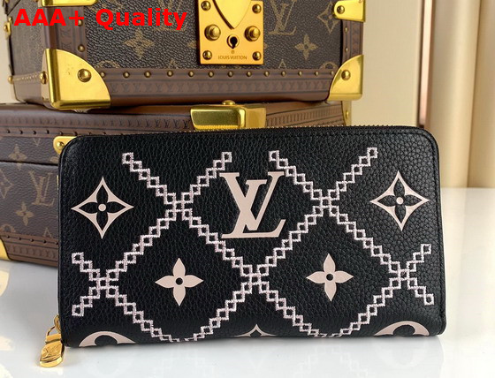 Louis Vuitton Zippy Wallet Black Monogram Empreinte Embroidered Replica