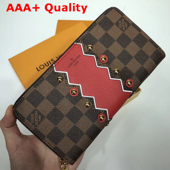 Louis Vuitton Zippy Wallet Damier Ebene Canvas and Ruby Red Serrated Stripe N60145 Replica