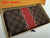 Louis Vuitton Zippy Wallet Damier Ebene Canvas and Ruby Red Serrated Stripe N60145 Replica