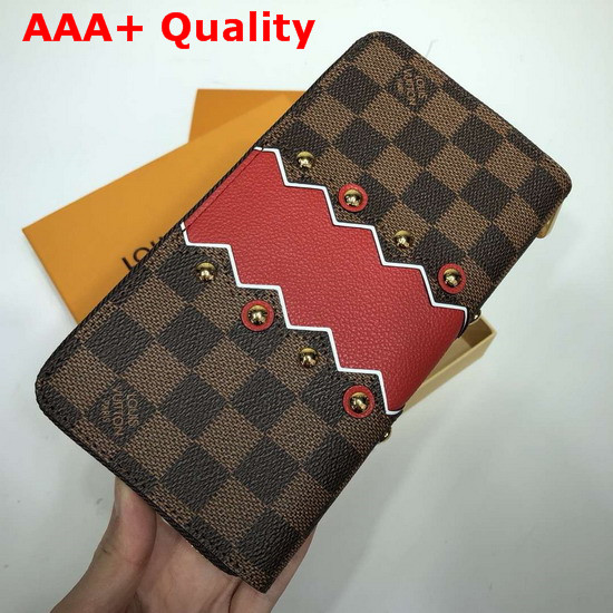 Louis Vuitton Zippy Wallet Damier Ebene Canvas and Ruby Red Serrated Stripe N60145 Replica