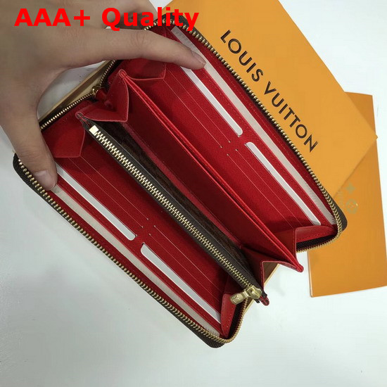 Louis Vuitton Zippy Wallet Damier Ebene Canvas and Ruby Red Serrated Stripe N60145 Replica