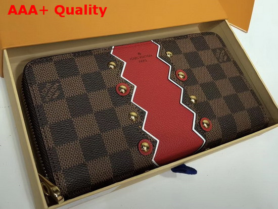 Louis Vuitton Zippy Wallet Damier Ebene Canvas and Ruby Red Serrated Stripe N60145 Replica