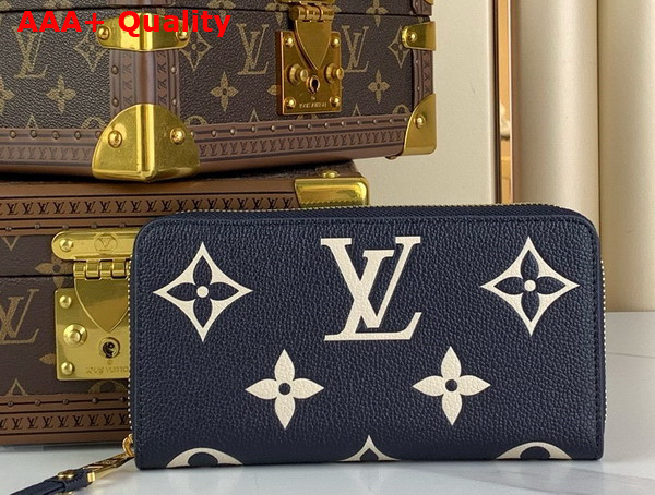 Louis Vuitton Zippy Wallet Navy Blue Cream Bicolor Monogram Empreinte Leather Replica