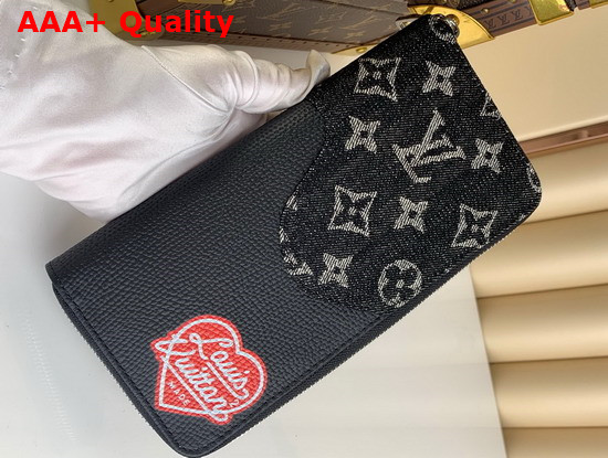 Louis Vuitton Zippy Wallet Vertical Black Monogram Denim and Taurillon Leather Replica