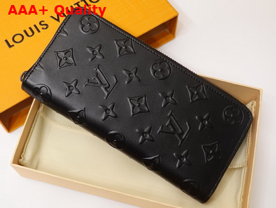 Louis Vuitton Zippy Wallet Vertical Black Monogram Seal Cowhide Leather M80505 Replica