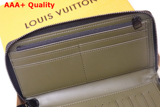 Louis Vuitton Zippy Wallet Vertical Khaki Monogram Seal Cowhide Leather Replica