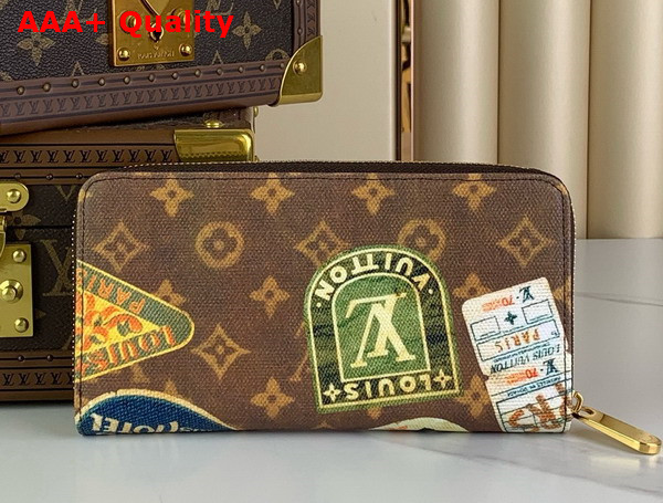 Louis Vuitton Zippy Wallet in Monogram Coated Canvas Decorated with Vintage Travel Stickers Replica