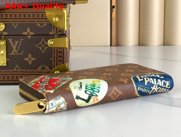 Louis Vuitton Zippy Wallet in Monogram Coated Canvas Decorated with Vintage Travel Stickers Replica