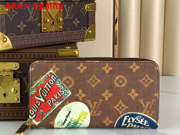 Louis Vuitton Zippy Wallet in Monogram Coated Canvas Decorated with Vintage Travel Stickers Replica