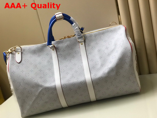 Louis Vuitton and NBA Keepall Bandouliere 55 White and Silver Monogram Canvas Replica