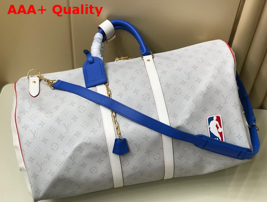 Louis Vuitton and NBA Keepall Bandouliere 55 White and Silver Monogram Canvas Replica