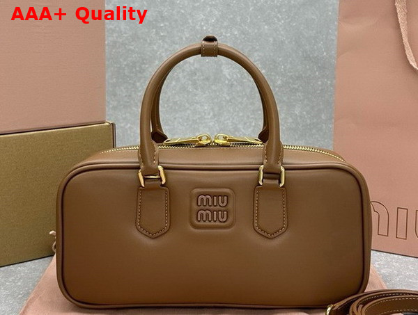 Miu Miu Arcadie Leather Bag in Cognac 5BB148 Replica