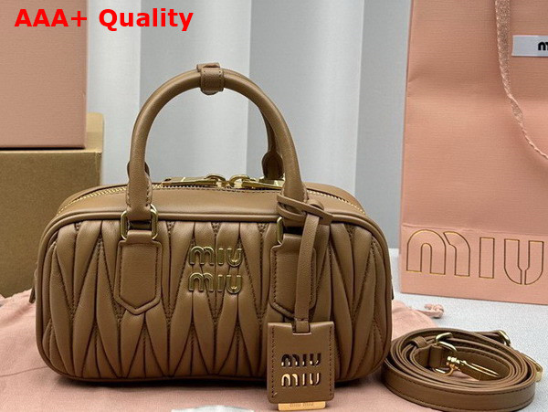 Miu Miu Arcadie Matelasse Nappa Leather Bag in Caramel 5BB142 Replica