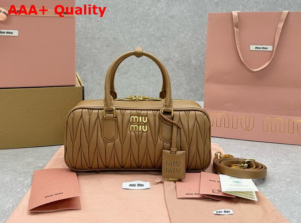 Miu Miu Arcadie Matelasse Nappa Leather Bag in Caramel 5BB148 Replica