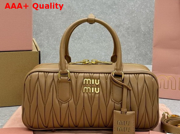 Miu Miu Arcadie Matelasse Nappa Leather Bag in Caramel 5BB148 Replica