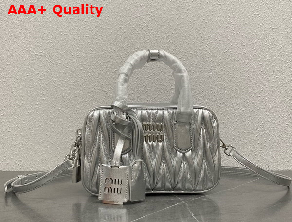 Miu Miu Arcadie Matelasse Nappa Leather Bag in Silver 5BB123 Replica