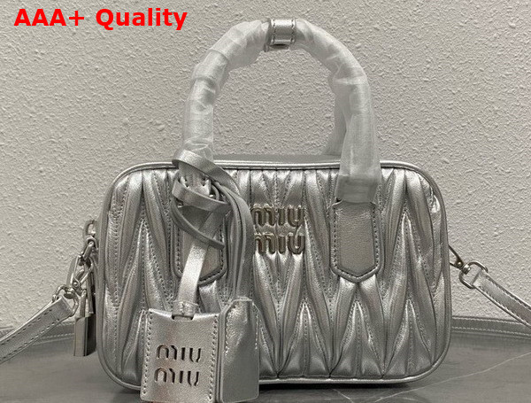 Miu Miu Arcadie Matelasse Nappa Leather Bag in Silver 5BB123 Replica