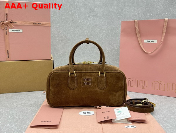 Miu Miu Arcadie Padded Suede Top Handle Bag in Cocoa Brown 5BB148 Replica