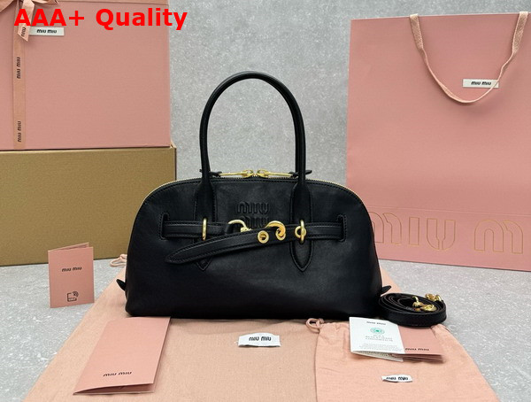 Miu Miu Aventure Nappa Leather Top Handle Bag in Black 5BB168 Replica