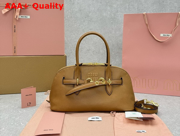 Miu Miu Aventure Nappa Leather Top Handle Bag in Oak 5BB168 Replica