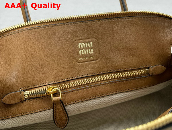 Miu Miu Aventure Nappa Leather Top Handle Bag in Oak 5BB168 Replica