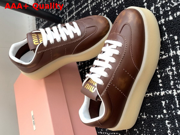 Miu Miu Bleached Leather Sneakers in Brown 5E278E Replica