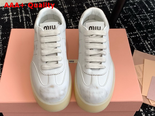 Miu Miu Bleached Leather Sneakers in White 5E278E Replica