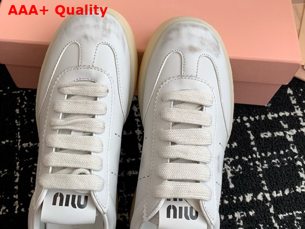 Miu Miu Bleached Leather Sneakers in White 5E278E Replica