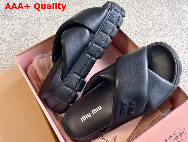 Miu Miu Block Leather Slides in Black Replica