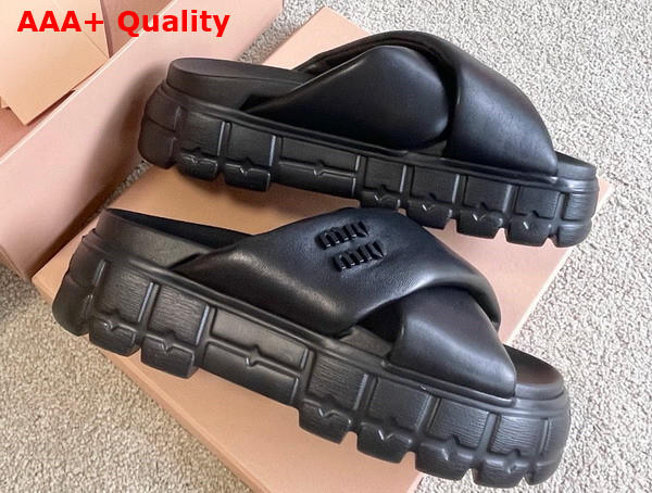 Miu Miu Block Leather Slides in Black Replica