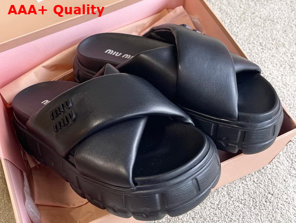 Miu Miu Block Leather Slides in Black Replica