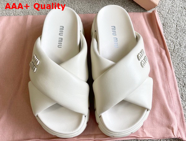 Miu Miu Block Leather Slides in White Replica