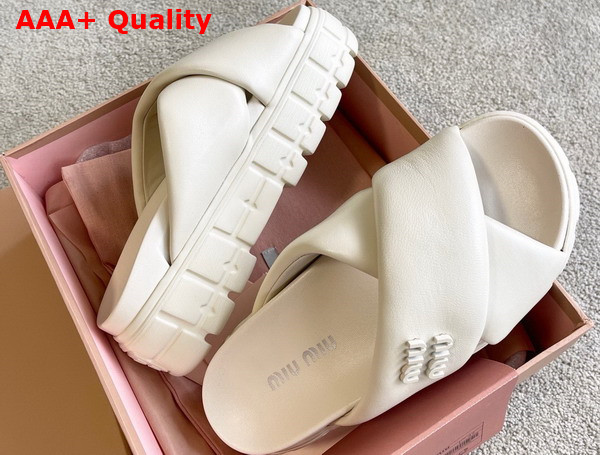 Miu Miu Block Leather Slides in White Replica