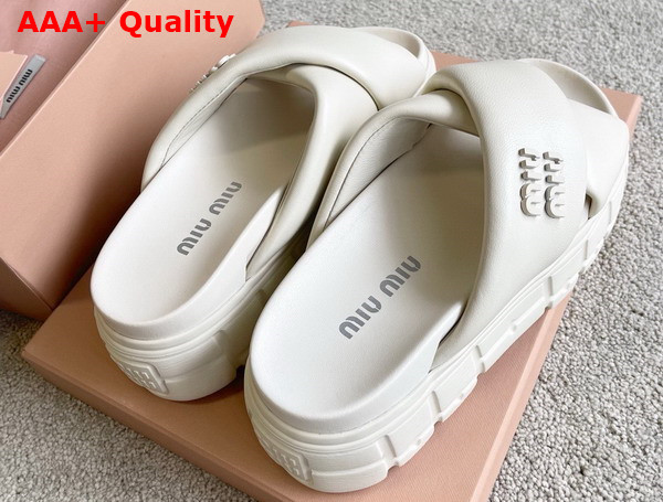 Miu Miu Block Leather Slides in White Replica