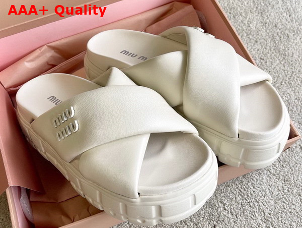 Miu Miu Block Leather Slides in White Replica