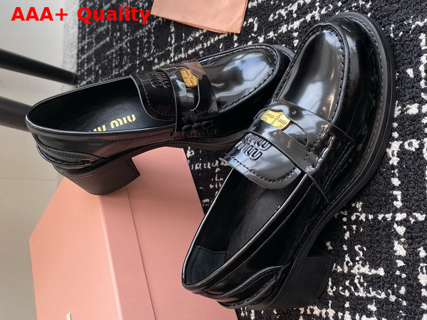 Miu Miu Brushed Leather Loafers in Black 5D276E Replica