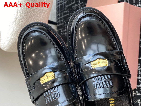 Miu Miu Brushed Leather Loafers in Black 5D276E Replica