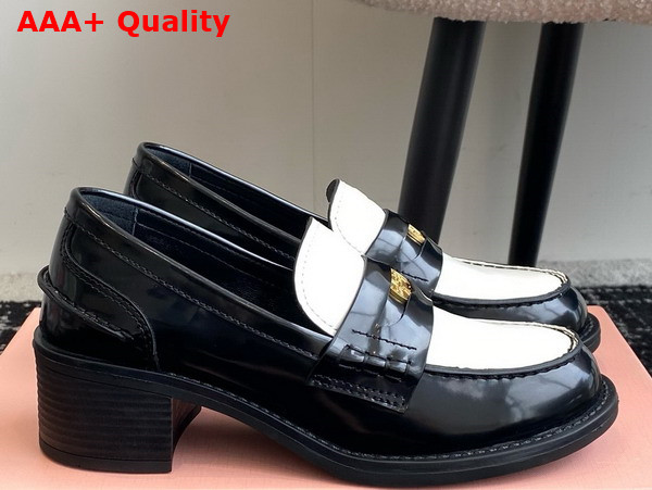 Miu Miu Brushed Leather Loafers in Black and White 5D276E Replica